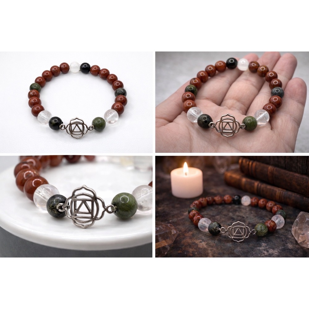 Root Chakra Bracelet Dragons Blood Red Jasper‎ Quartz Shungite Witchy Boho